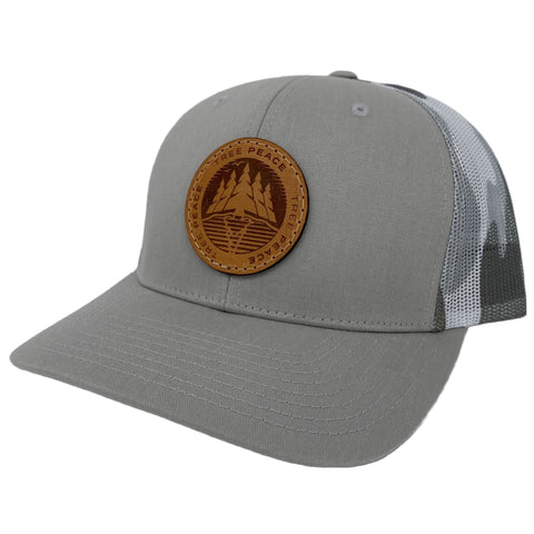 gray camo leather patch hat