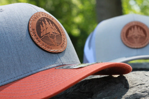 Orange and Heather Gray Leather Patch Hat